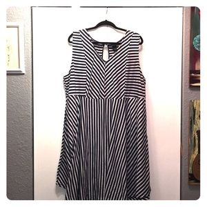 Navy blue and white striped plus size dress